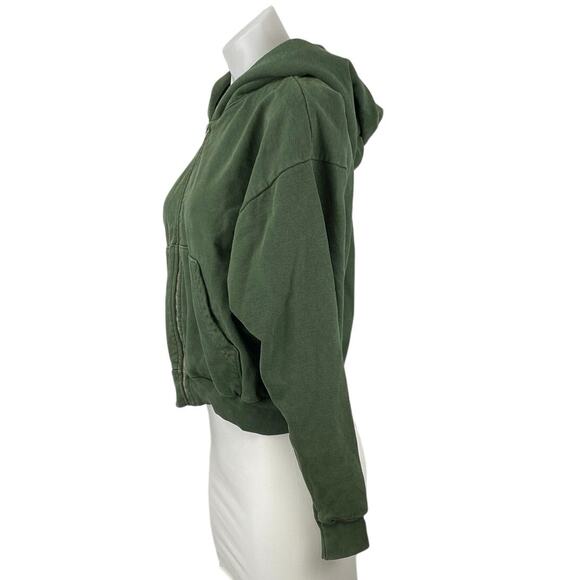 Los Angeles Apparel 14oz Heavy Fleece Green Full Zip Crop Hoodie Sweatshirt S/M - Picture 2 of 5
